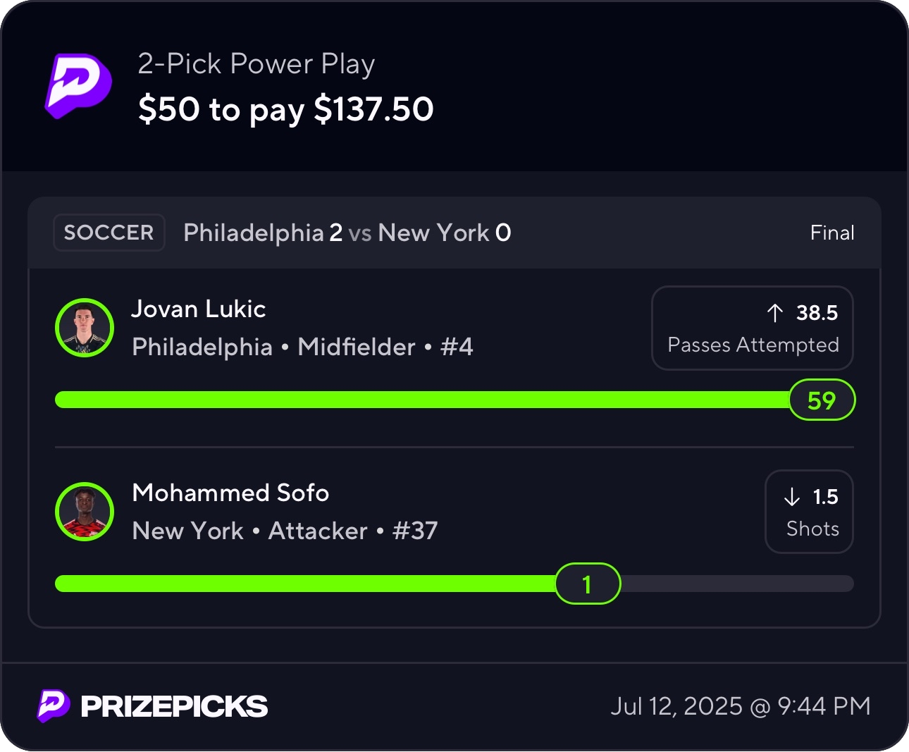 Free DFS pick result