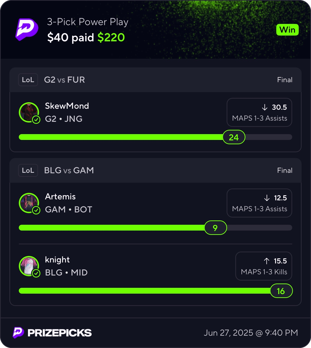 Free DFS pick result