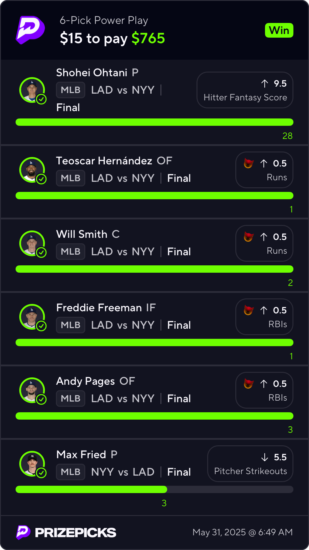 Free DFS pick result
